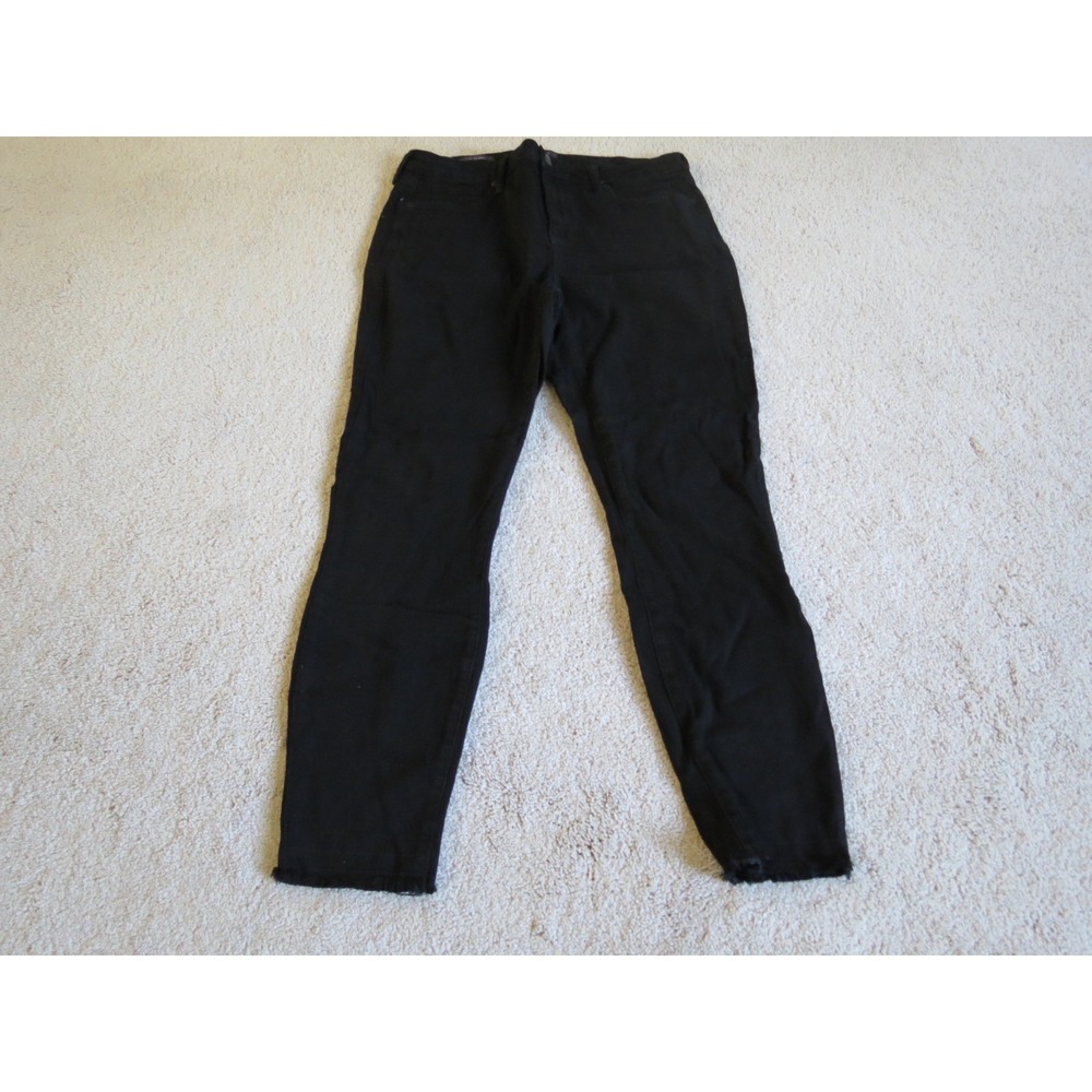 NYDJ Ami Skinny Jeans Womens 10 Black Denim Frayed Hem High Rise Skinny Leg